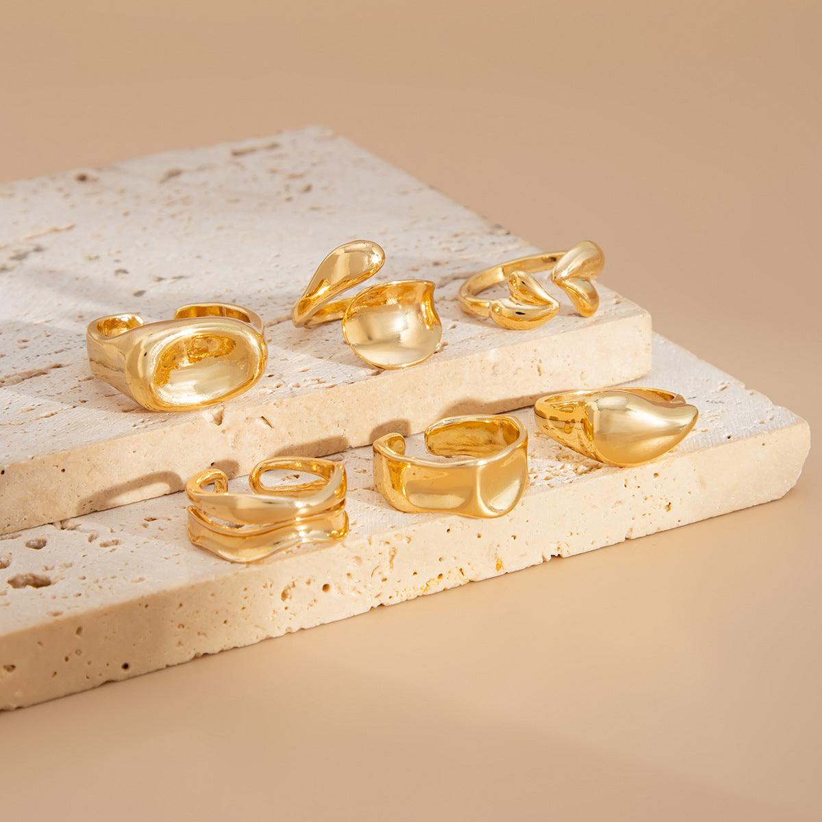 Lava Texture Stackable Rings Set - Asymmetric Hipster Rings for Women | Edgy Statement Jewelry