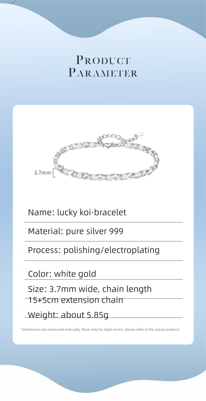 999 Pure Silver Koi Bracelet for Women | Tarnish-Resistant Gift for Her
