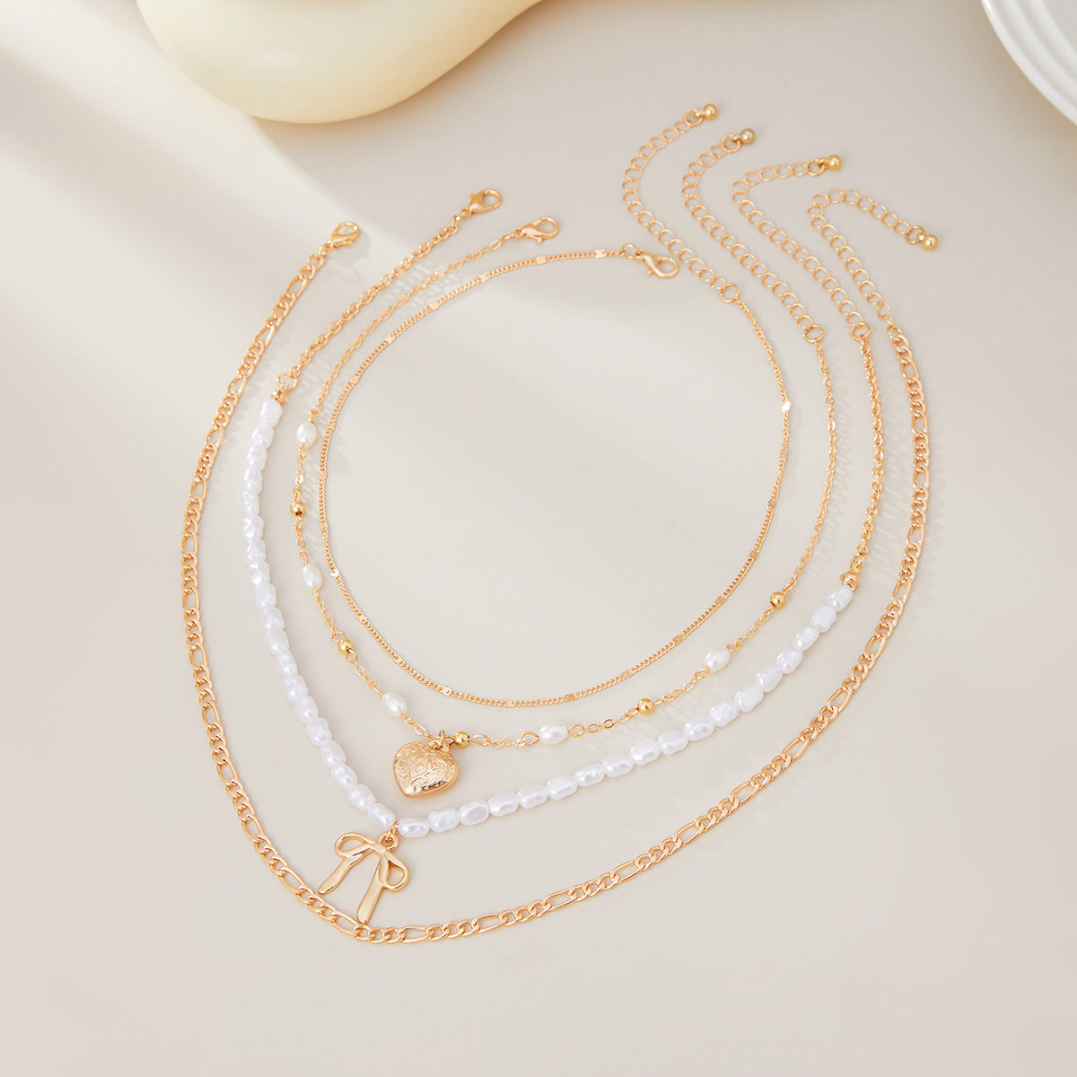 Layered Cross Pendant Necklace - Long Love Knot & Bow Choker for Women | Dainty Layering Chains