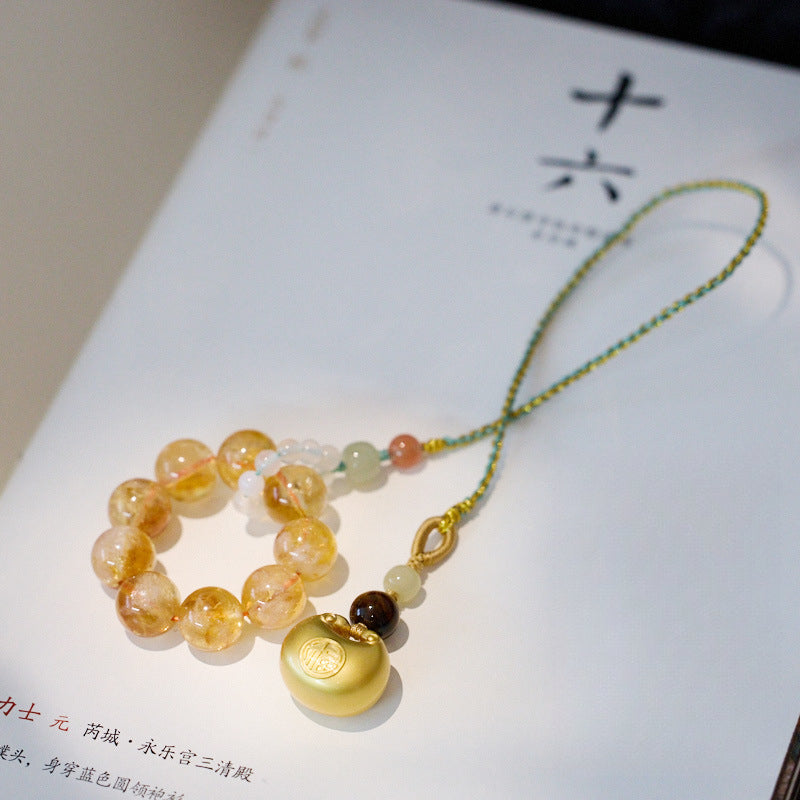 Splendid Future Multi-purpose Chinese 'Fortune Lock' Golden Aze Crystal Bag Charm