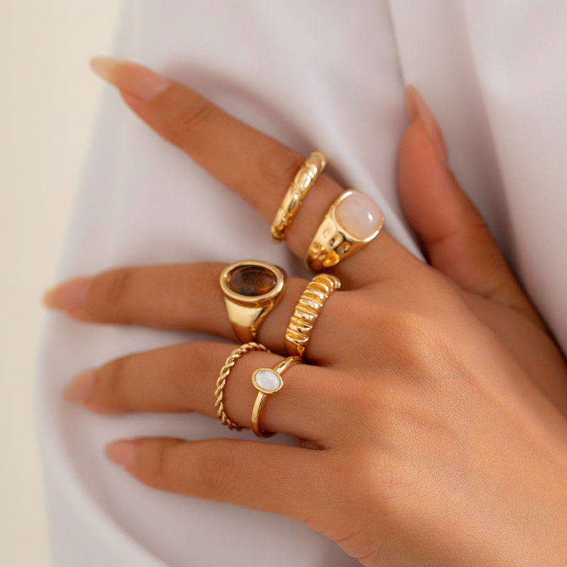 Minimalist Gemstone Rings Set - Irregular Stackable Rings for Women | Edgy Metallic Jewelry | Indie Fashion Accessory
