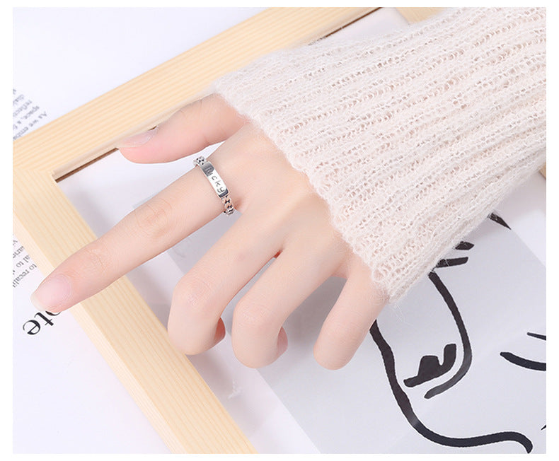 S925 Sterling Silver Ring Lucky Fashion Ins Trend Simple Adjustable Ring