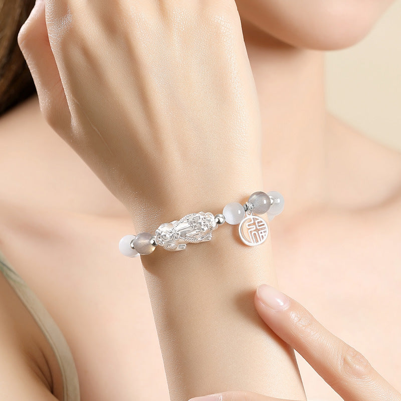 999 Pure Silver Lucky Pi Xiu Couple Bracelet - Chinese Knotwork Rope for Him & Her | Fu Symbol Protection Jewelry | Unique Valentine's Day Gift