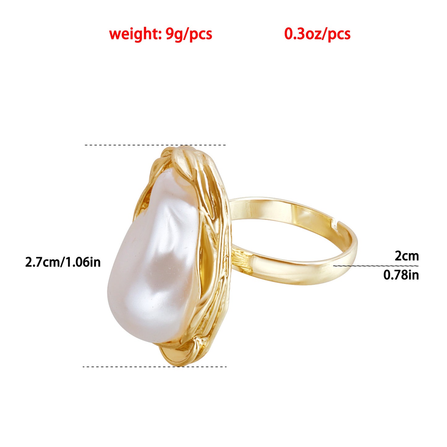 Vintage French Style Irregular Pearl Ring for Women - Exaggerated Open Adjustable Statement Ring, Unique Minimalist Design