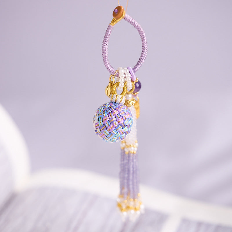'Make It Happen' Purple Crystal Wish Fulfilling Bag Charm - Temple Style Rope Spiritual Pendant