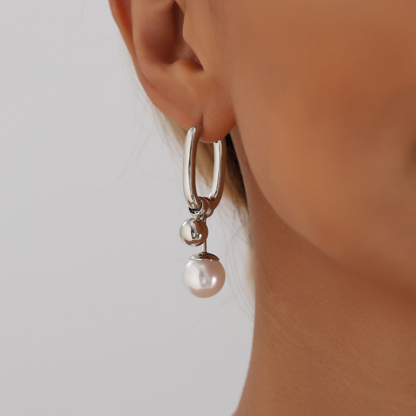 U-Shaped Pearl Earrings - Hollow Geometric Drop Ear Climbers | Minimalist Shell Jewelry