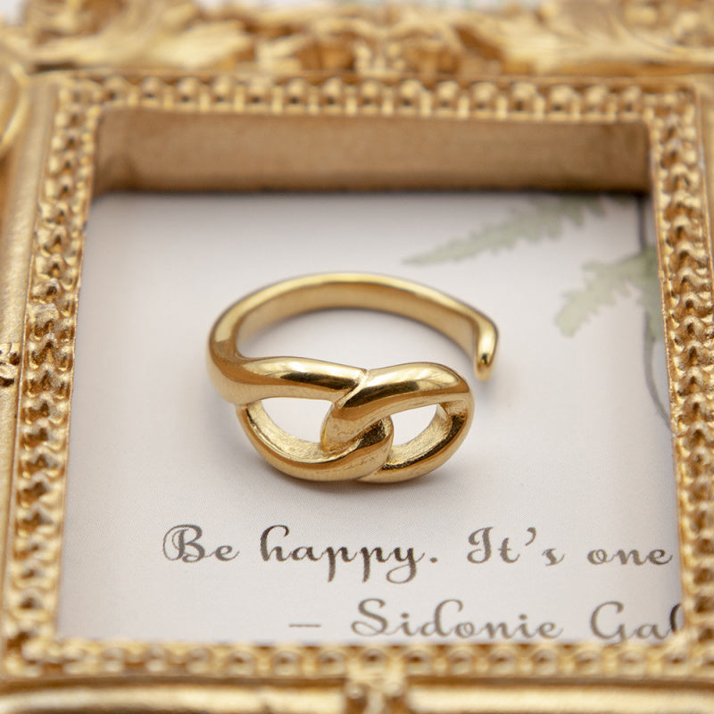 18K Gold Plated Chain Link Knuckle Ring Stainless Steel Designer Jewelry with Adjustable Fit