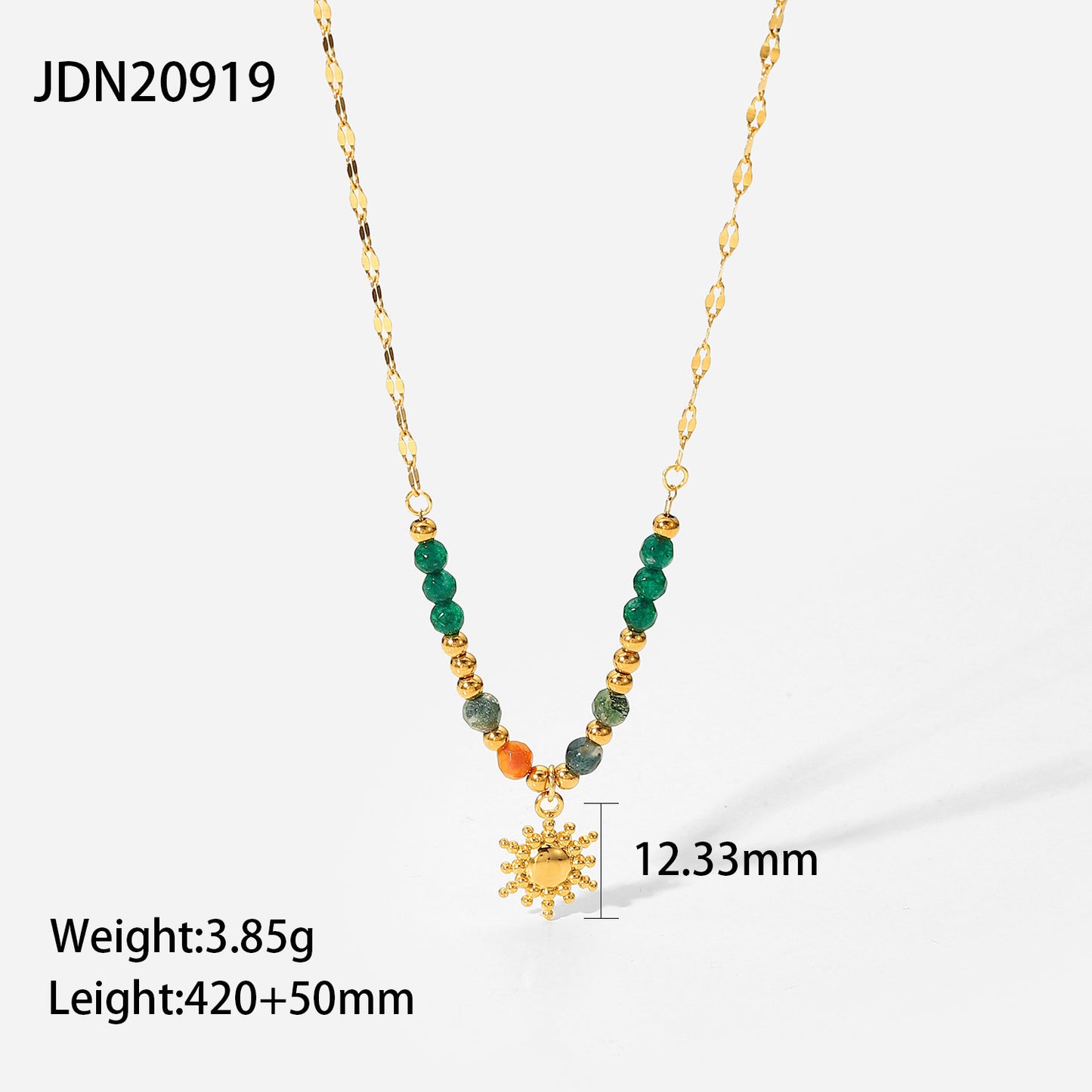 Boho Sun Pendant Stainless Steel Necklace with Natural Stone Vintage French Inspired Jewelry