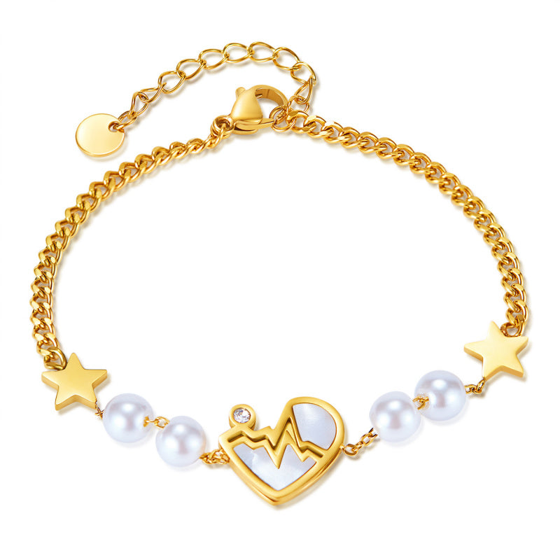 Minimalist Star Pearl Bracelet for Women - Titanium Steel Bracelet Shell Heart Pendant