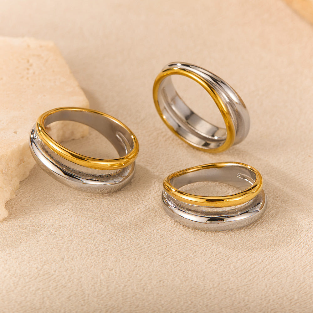 French Style Two-Tone Titanium Steel Ring - Minimalist Unisex Jewelry | Trendy Stackable Band