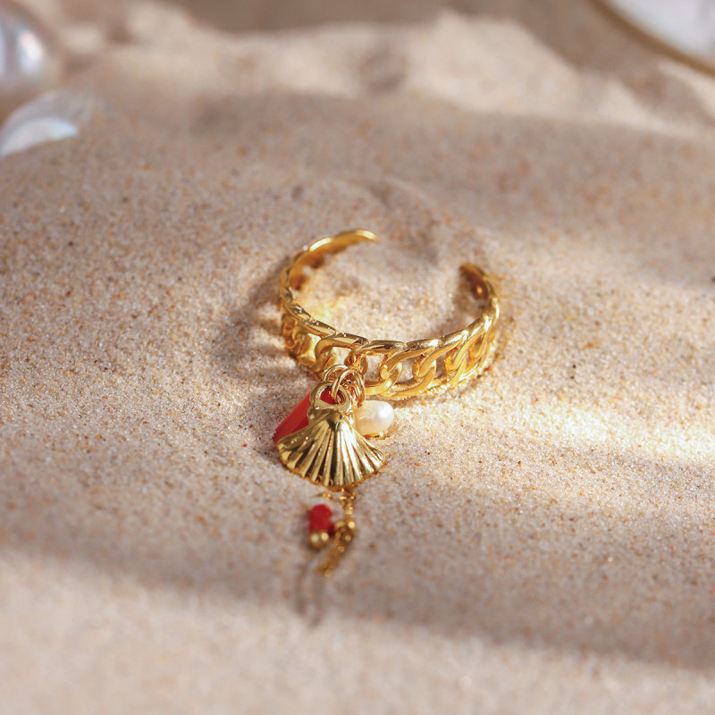 Boho Shell & Crystal Pendant with Twist Titanium Ring