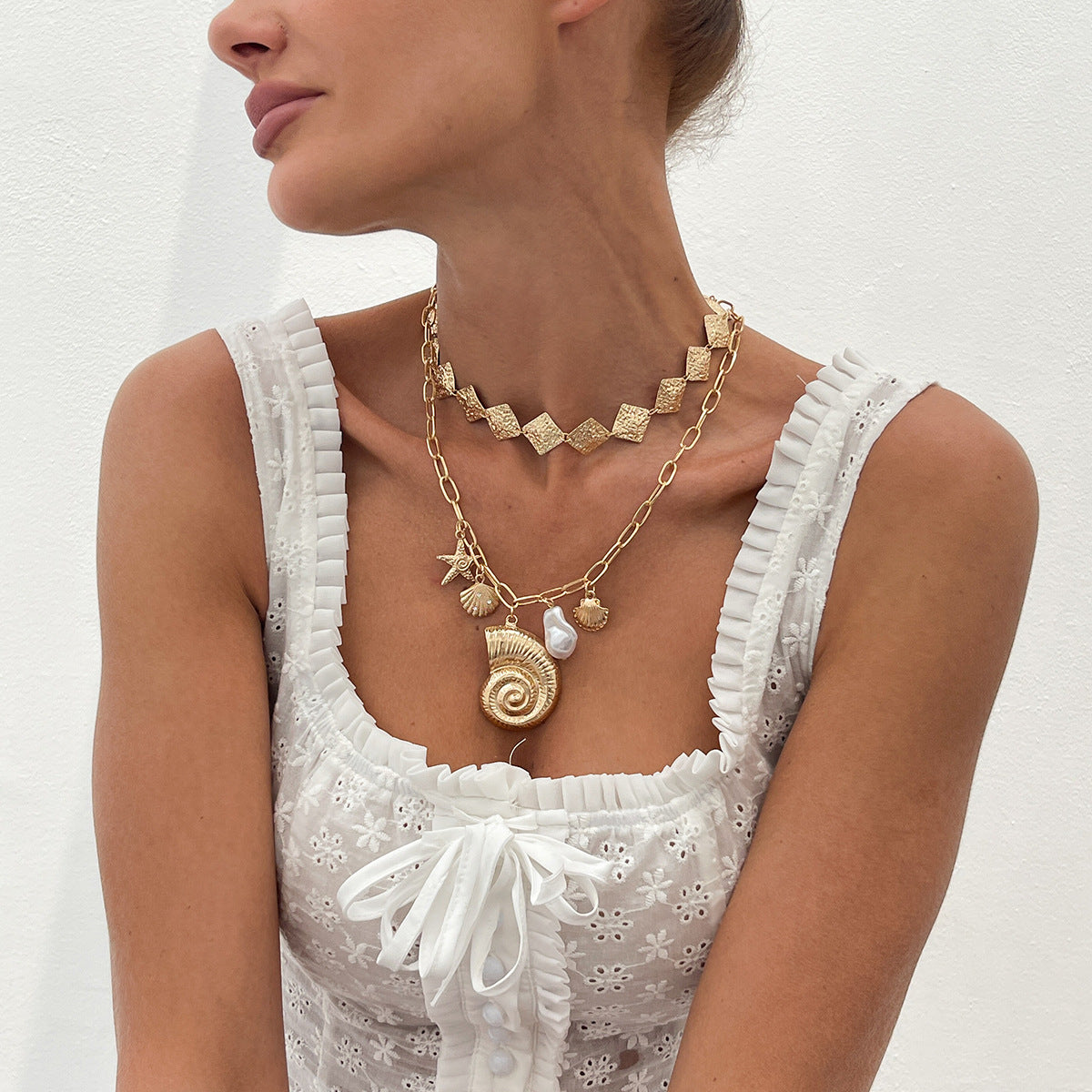 Starfish & Seashell Pendant Layered Necklace