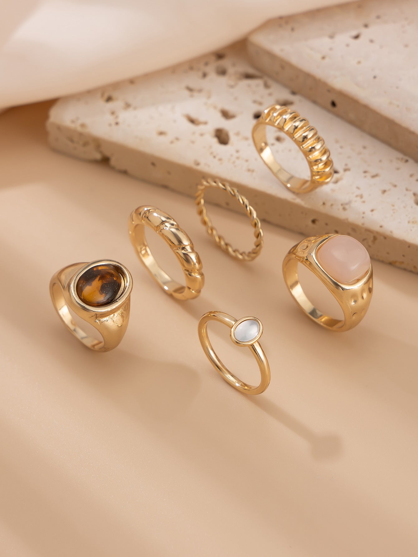 Minimalist Gemstone Rings Set - Irregular Stackable Rings for Women | Edgy Metallic Jewelry | Indie Fashion Accessory