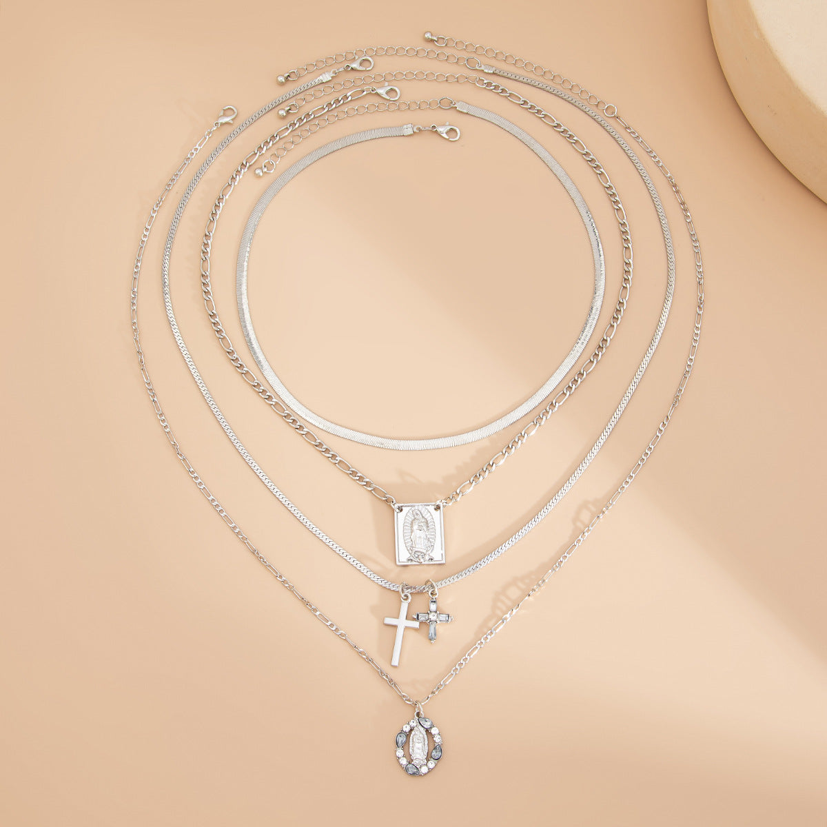 Layered Cross Pendant Necklace - Long Love Knot & Bow Choker for Women | Dainty Layering Chains