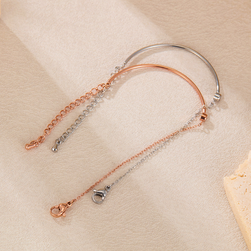 Minimalist Titanium Steel Bracelet for Women – Zirconia Dainty Hand Chain, Luxury Summer Jewelry