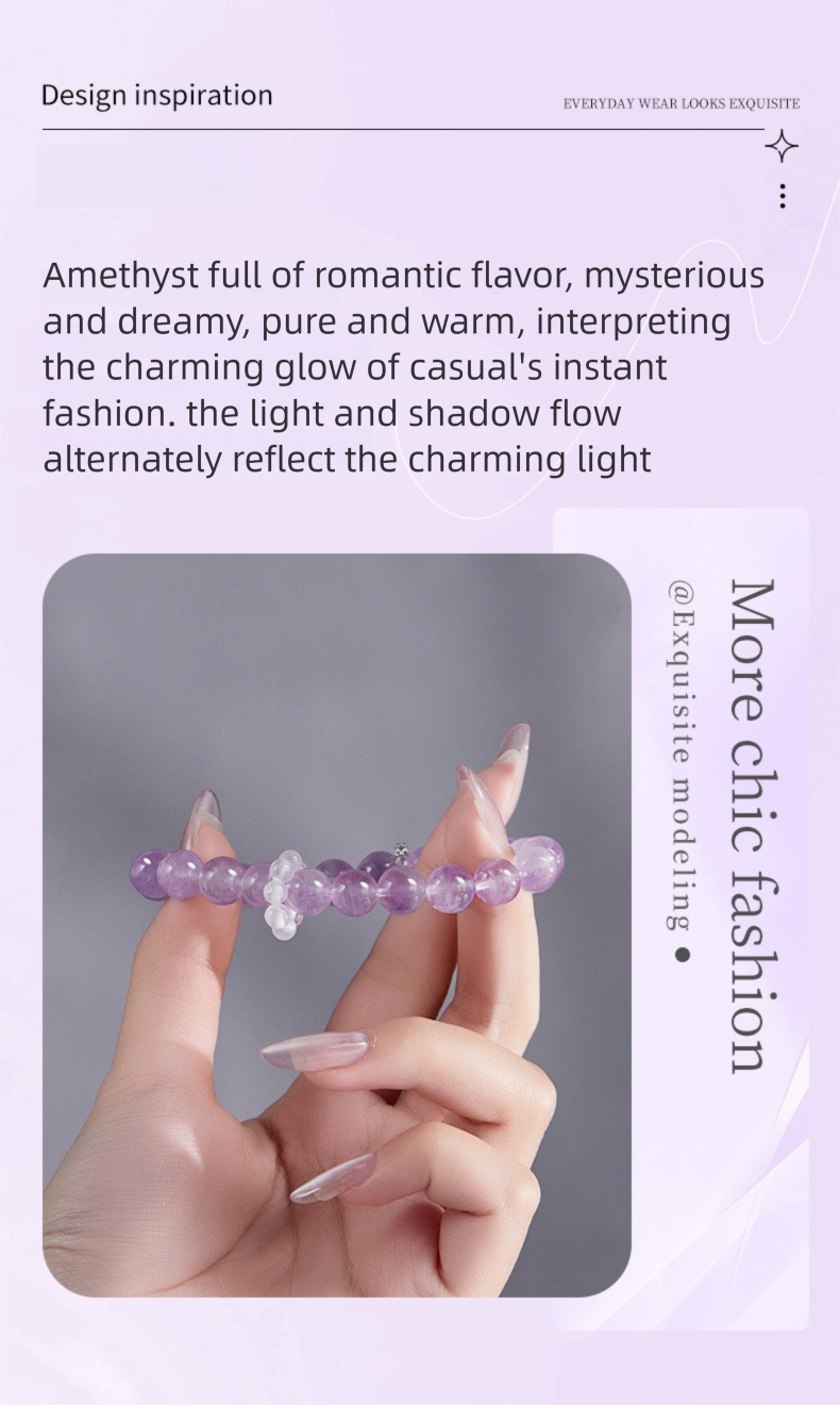 Amethyst & White Chalcedony Bracelet for Women | 925 Silver Dainty Jewelry | Unique Minimalist Gift for Valentine's Day