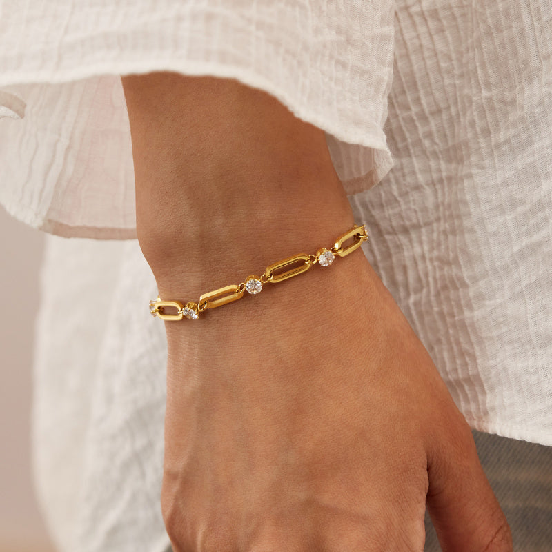 Geometric Titanium Steel Bracelet for Women - Trendy Zirconia Minimalist Jewelry | Stainless Steel Dainty Hand Chain