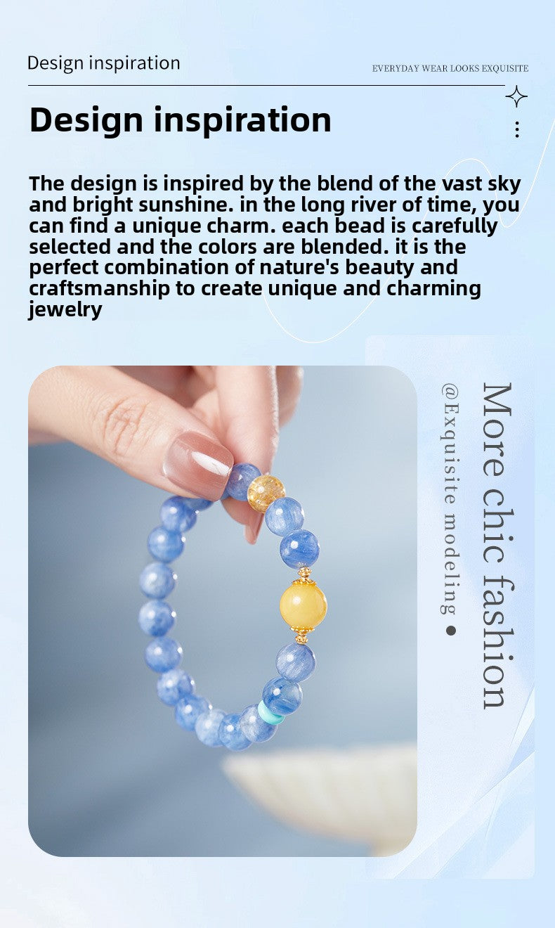 925 Sterling Silver Blue Apatite & Yellow Fluorite Beaded Bracelet for Women | Boho Chic Gemstone Jewelry
