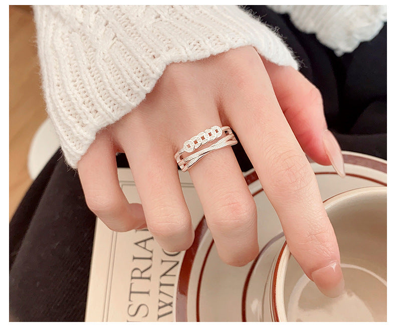 S925 Sterling Silver Ring Copper Coin Pattern Ring Vintage Oxidized Ethnic Style Multi-layer Wrapped