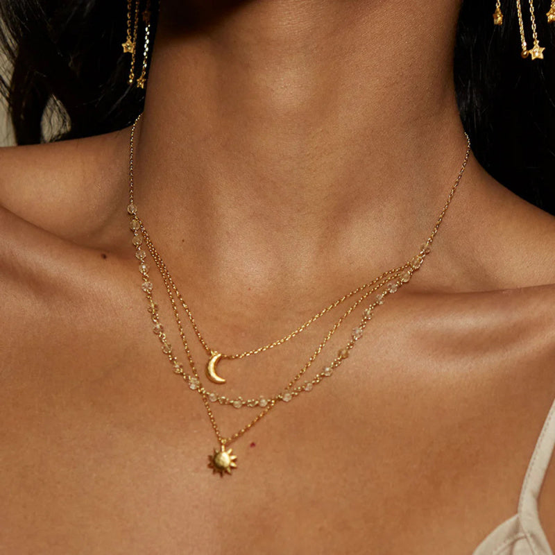 Dainty Moon Star Necklace Stainless Steel Boho Layering Chain