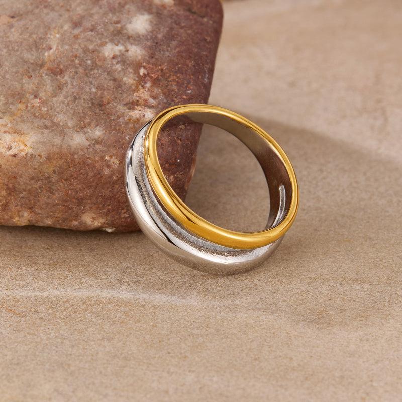 French Style Two-Tone Titanium Steel Ring - Minimalist Unisex Jewelry | Trendy Stackable Band