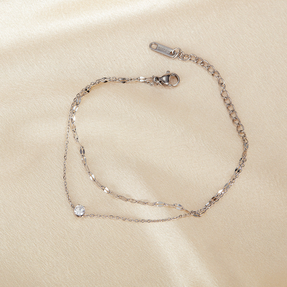 Zircon Titanium Steel Bracelet for Girls - Minimalist Dainty Hand Chain, Trendy Ins Fashion Jewelry