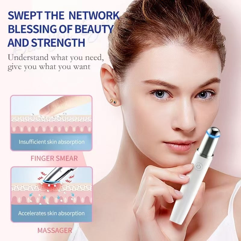 Beauty Device New Electric Eye Massager for Reducing Eye Wrinkles and Bags, Blue and Red Light Therapy Eye Cream Applicator, Lip Massager Eye Massager