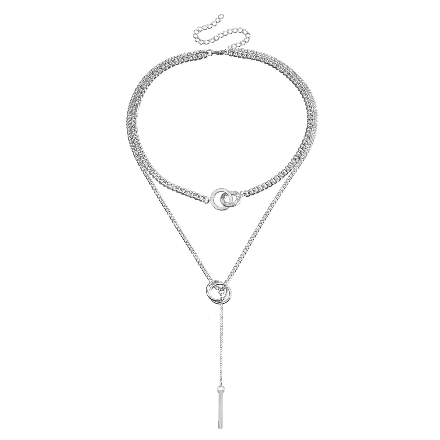 Double Layered Choker Necklace - Edgy Fringe Pendant Y2K Chain | Trendy Minimalist Dainty Jewelry for Women