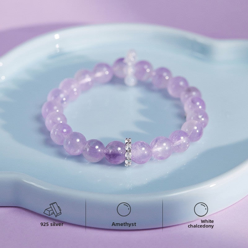 Amethyst & White Chalcedony Bracelet for Women | 925 Silver Dainty Jewelry | Unique Minimalist Gift for Valentine's Day