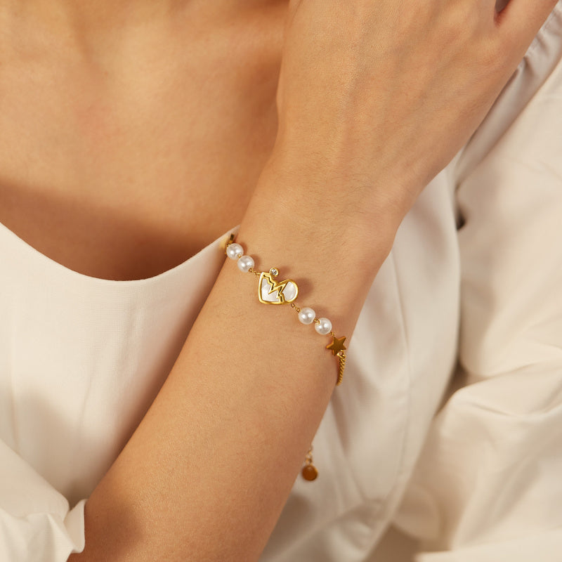 Minimalist Star Pearl Bracelet for Women - Titanium Steel Bracelet Shell Heart Pendant