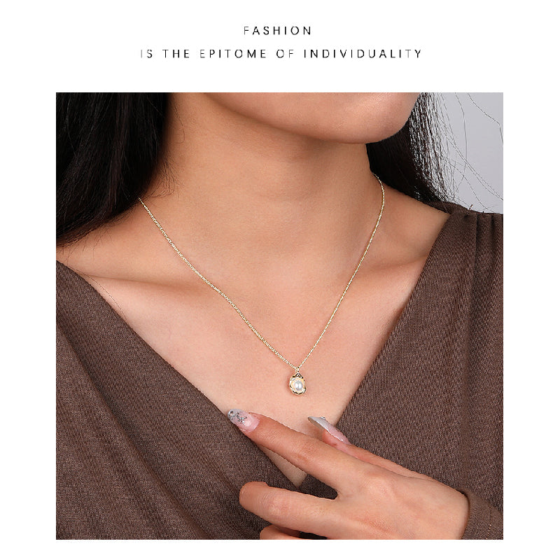 S925 Sterling Silver INS Shell Pearl Necklace Clavicle Chain Irregular Sweater Chain