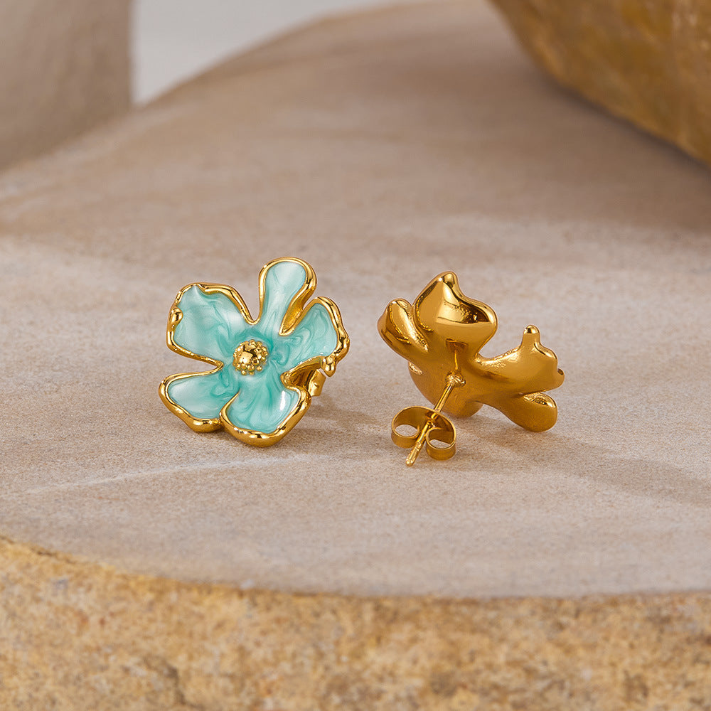 Artisanal Enamel Floral Studs - Paris Inspired Titanium Jewelry, Sweet & Elegant