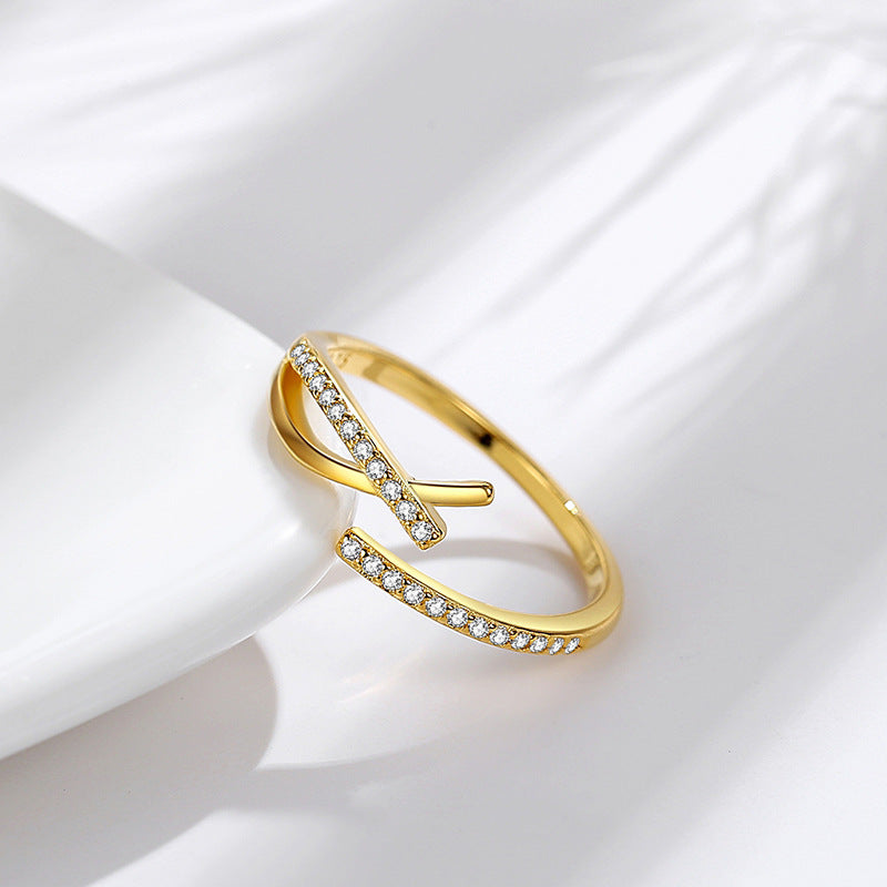 Sterling Silver Cross Over Ring Adjustable Minimalist Viral Y2K Stackable Ring