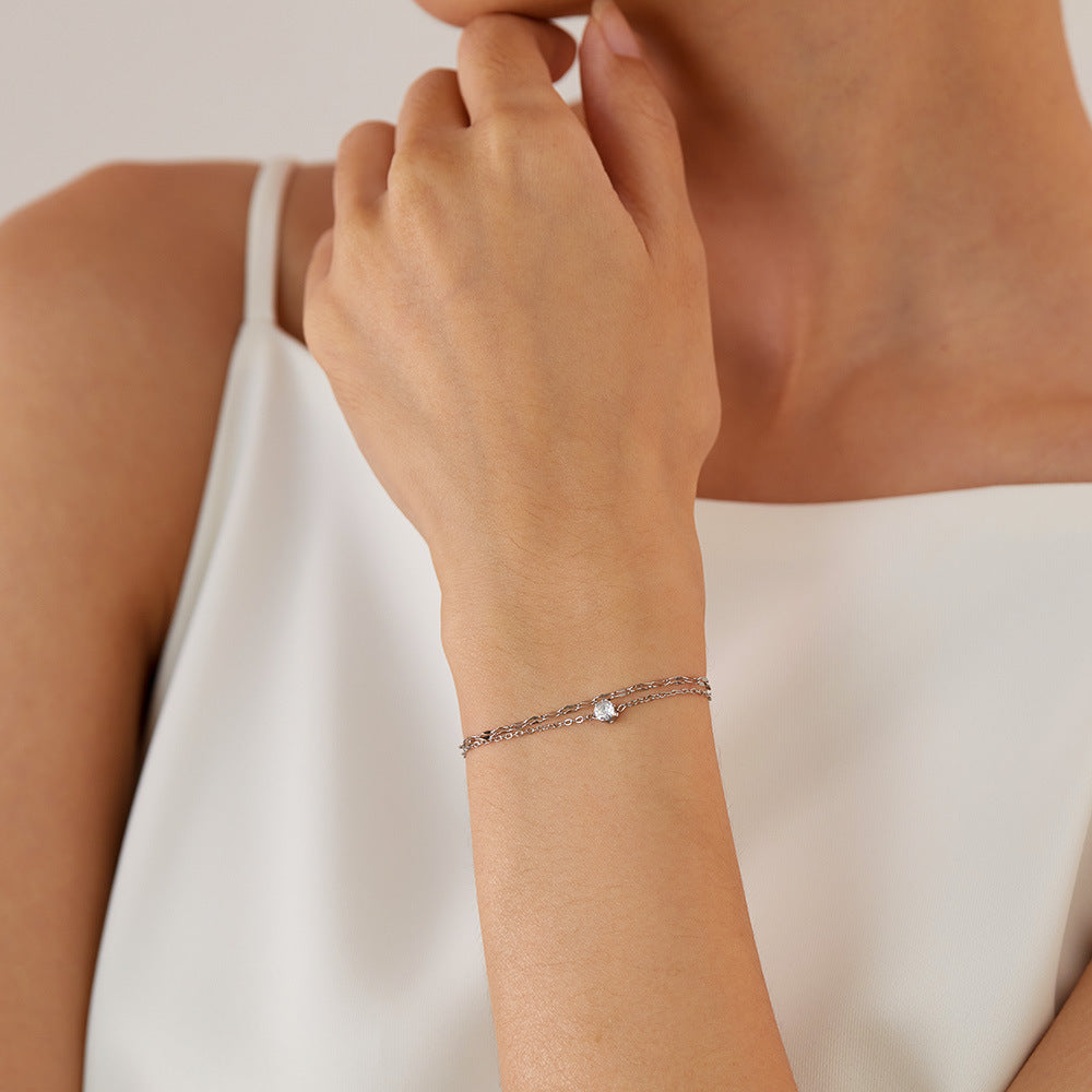 Zircon Titanium Steel Bracelet for Girls - Minimalist Dainty Hand Chain, Trendy Ins Fashion Jewelry
