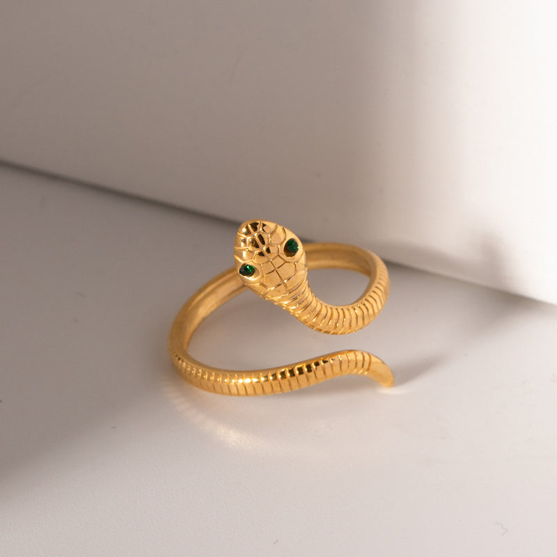 Minimalist Curved Snake Ring - Vintage Titanium Steel Coiled Band, Edgy Statement Jewelry