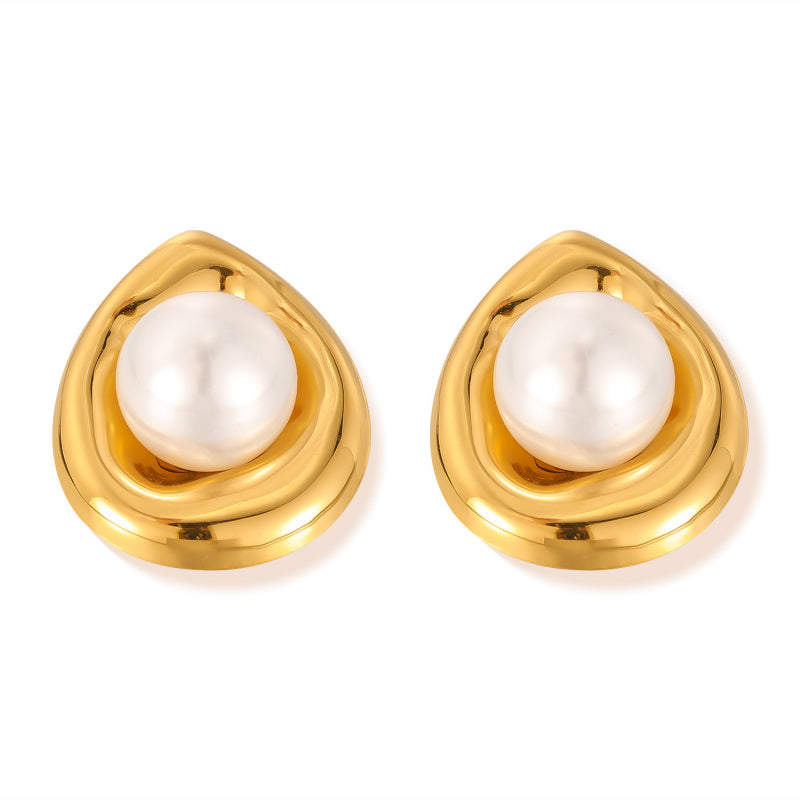 Minimalist Luxury Titanium Steel Studs with Pearl Dainty Boho Chic Jewelry