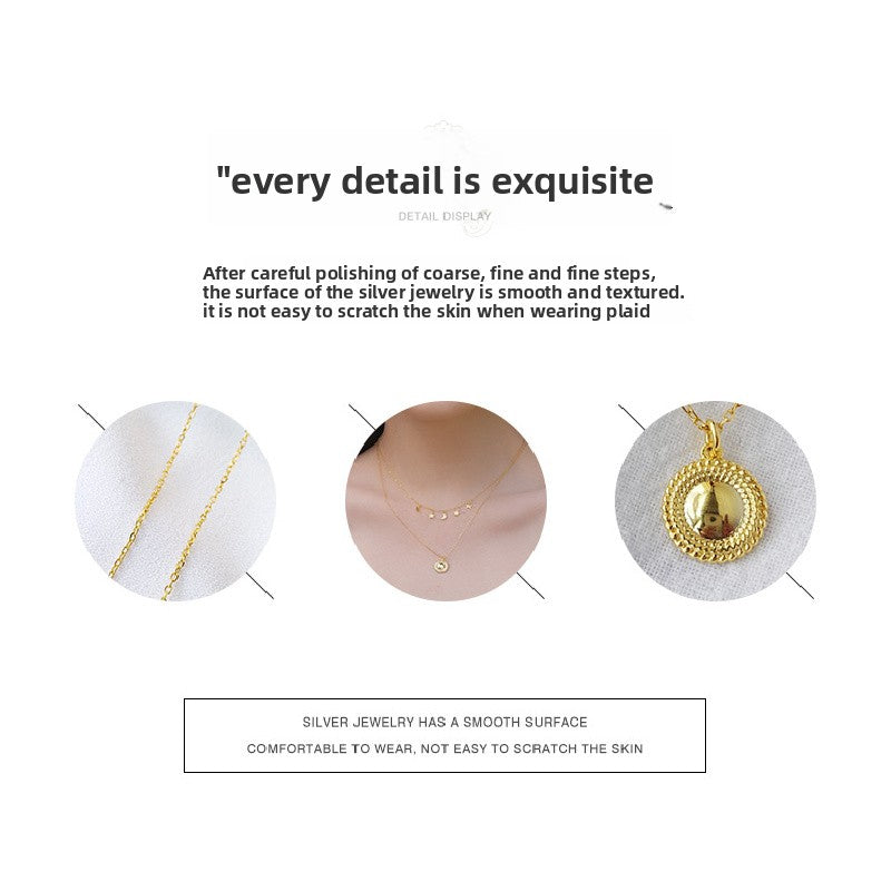 S925 Sterling Silver Pendant Necklace Layered Star Moon Glossy Clavicle Necklace