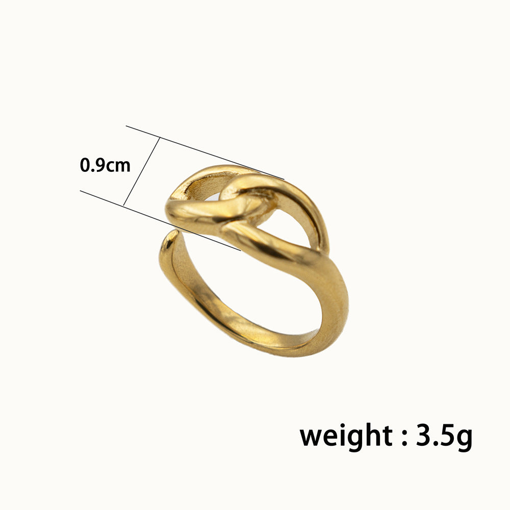 18K Gold Plated Chain Link Knuckle Ring Stainless Steel Designer Jewelry with Adjustable Fit