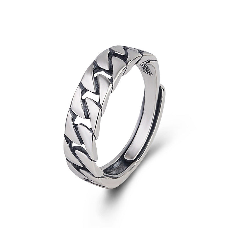 S925 Sterling Silver Korean Style Crossover Ring - Minimalist Lock Chain Square Band | Adjustable Open Stackable Ring for Women