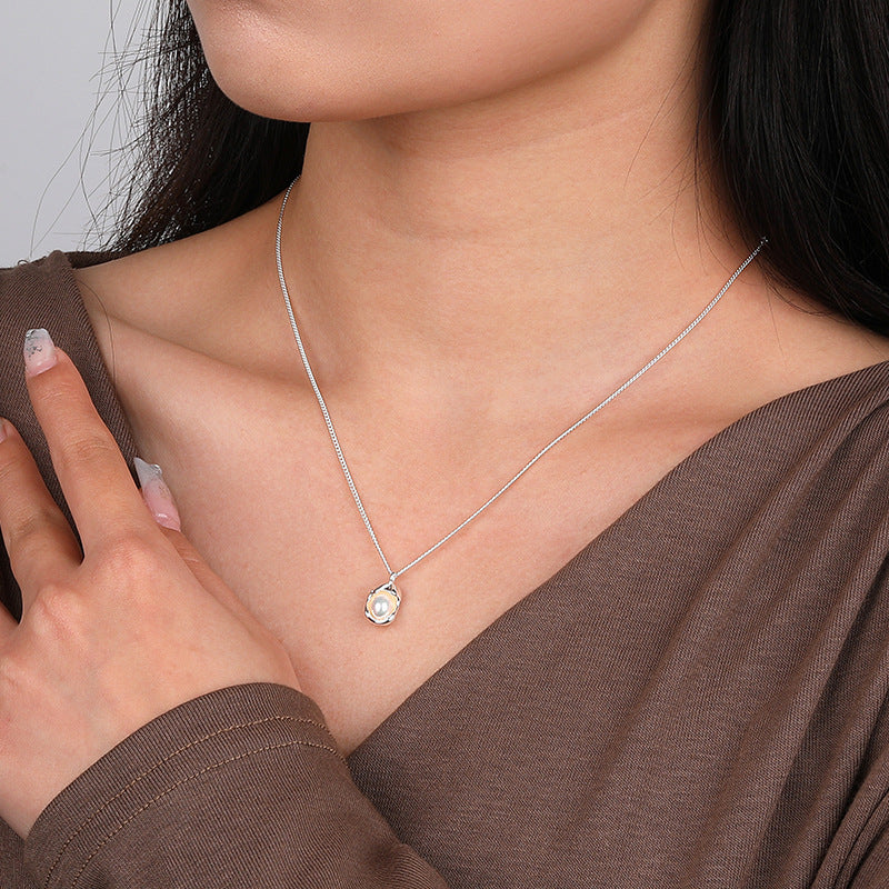 S925 Sterling Silver INS Shell Pearl Necklace Clavicle Chain Irregular Sweater Chain