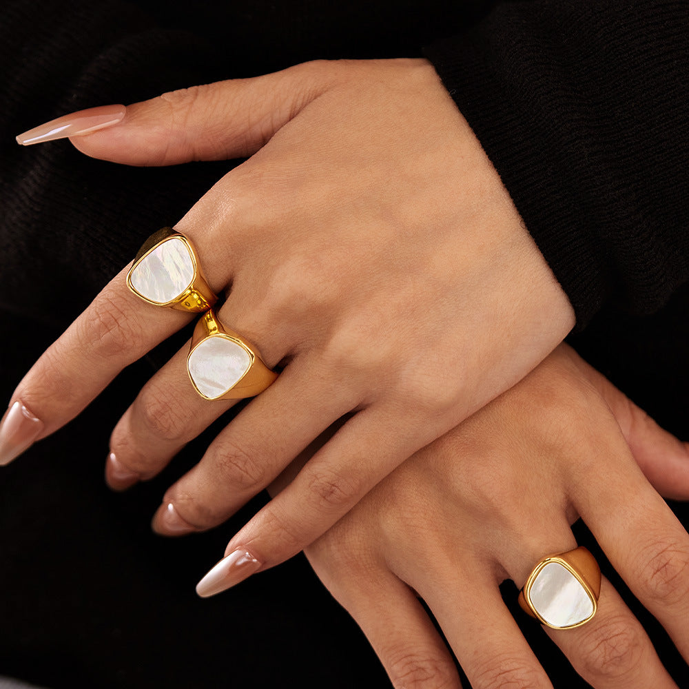 Minimalist Geometric Seashell Ring – Titanium Steel Women's Band, Edgy Stylish Jewelry