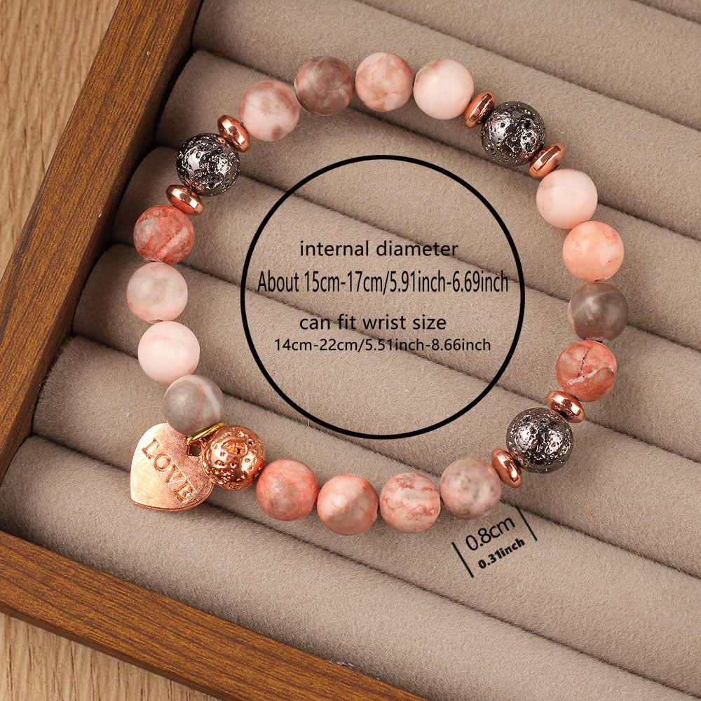 Natural Stone Bracelet Pink Zebra Flame Stone Love Pendant Mother's Day Gift Bracelet Unisex Exclusive