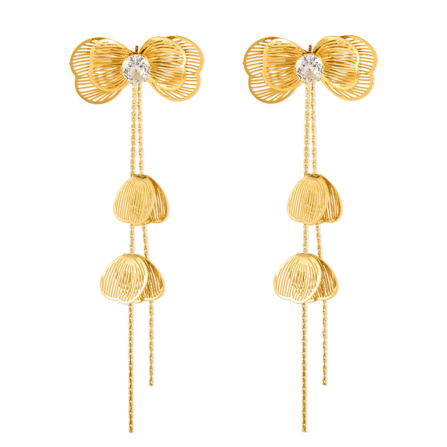 Vintage Luxe Titanium Steel Earrings – Crystal-Embellished Butterfly Dangle Earrings with Tassel