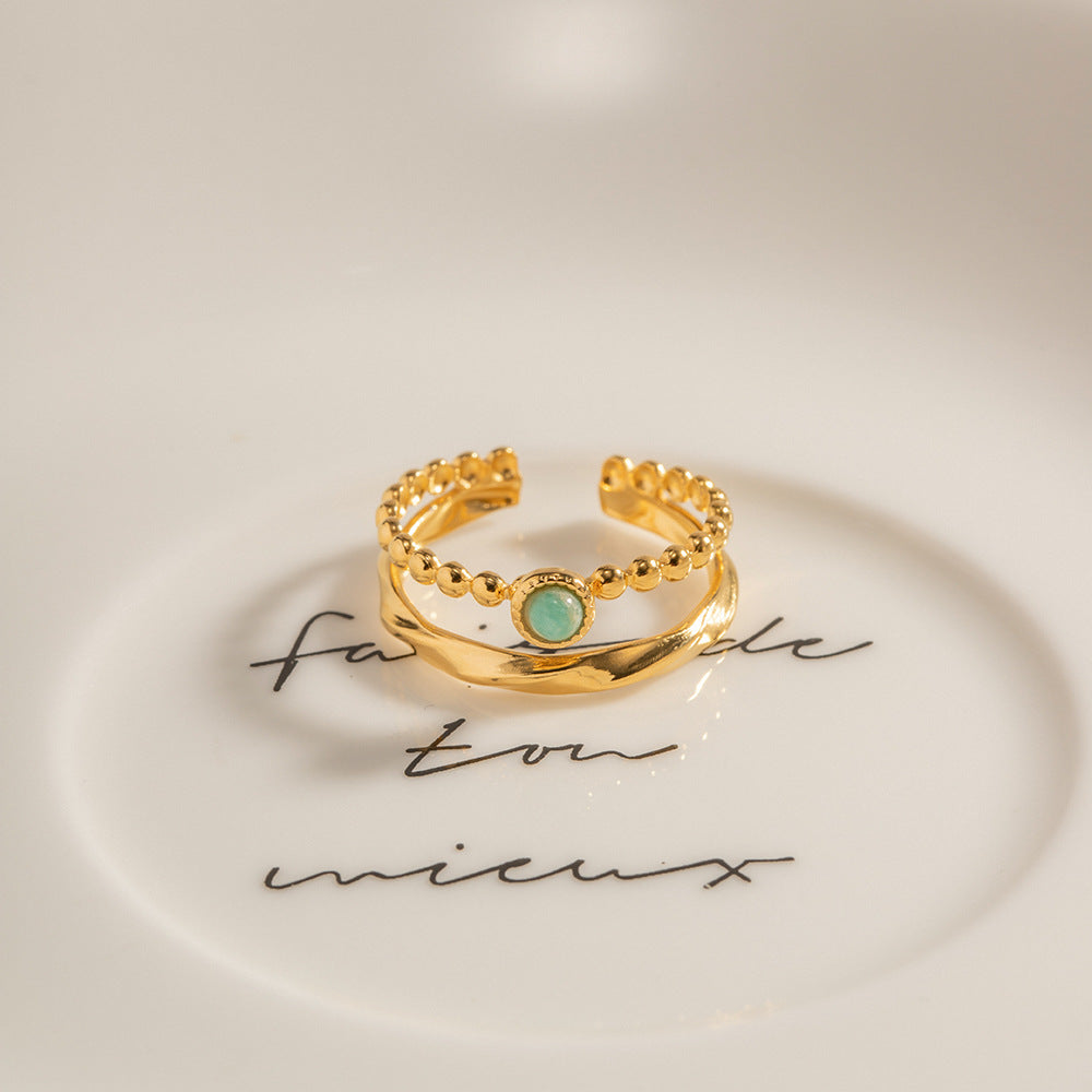 French Vintage Royal Ring - Genuine Natural Stone, Baroque Style Titanium Jewelry, Luxe Women's Statement Ring