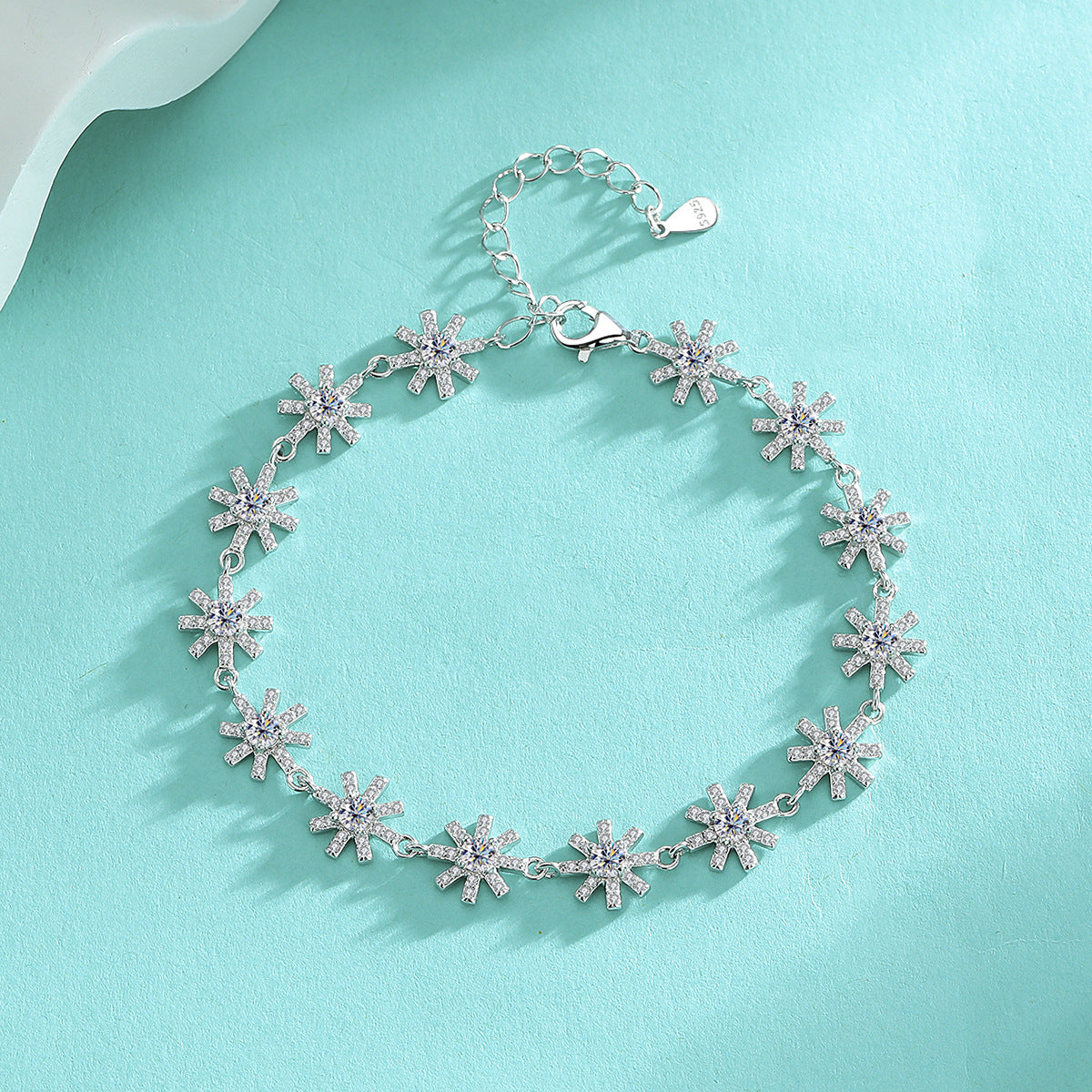 S925 Sterling Silver Bracelet with Sparkling Moissanite Cross and Snowflake Design