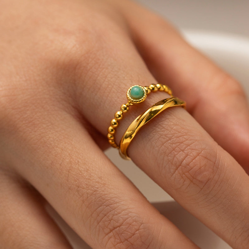 French Vintage Royal Ring - Genuine Natural Stone, Baroque Style Titanium Jewelry, Luxe Women's Statement Ring