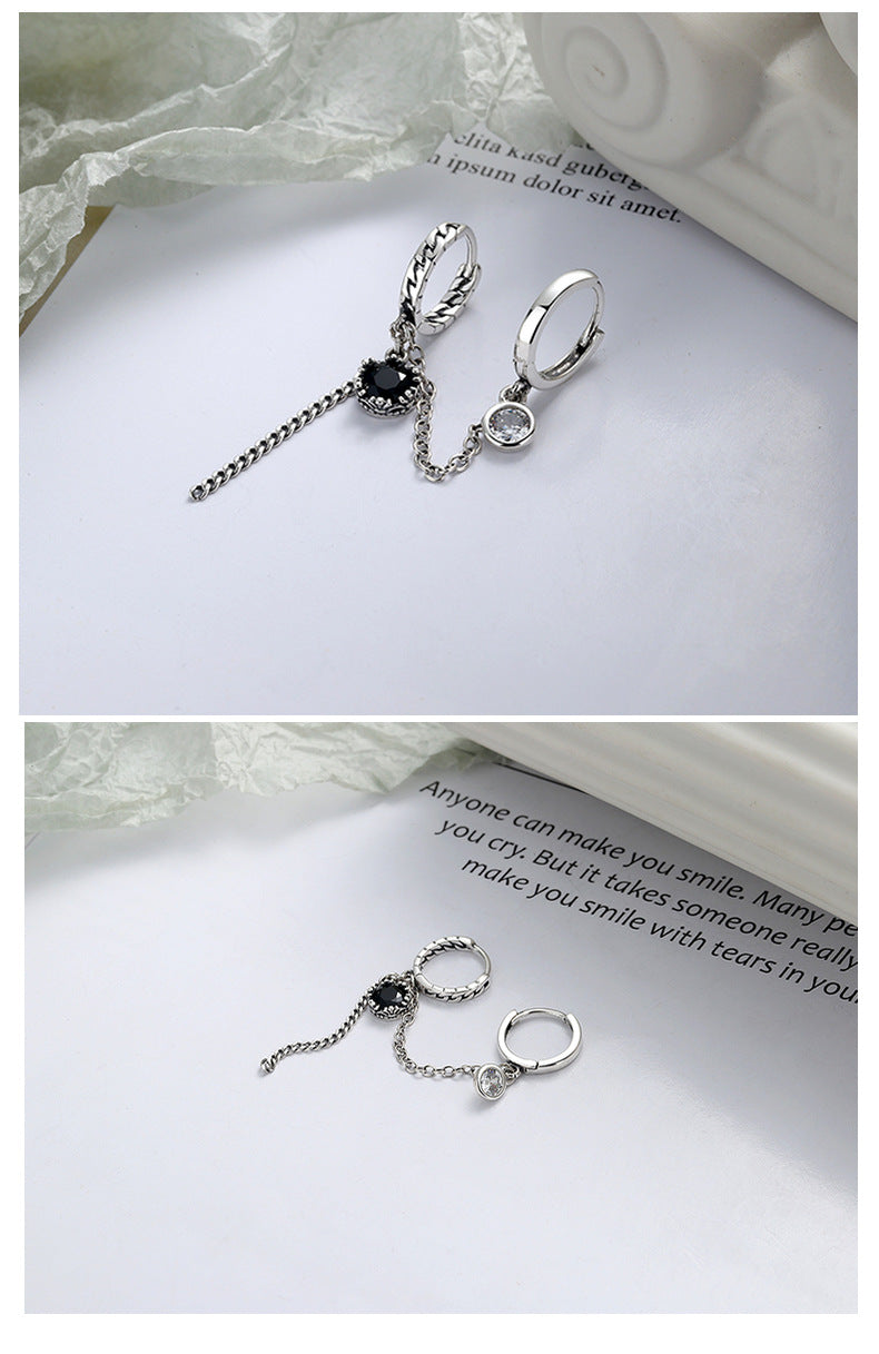 S925 Sterling Silver Black Zirconia Drop Earrings – Y2K Hoop Earrings with Double Leverback & Tassel Design | Viral TikTok Jewelry