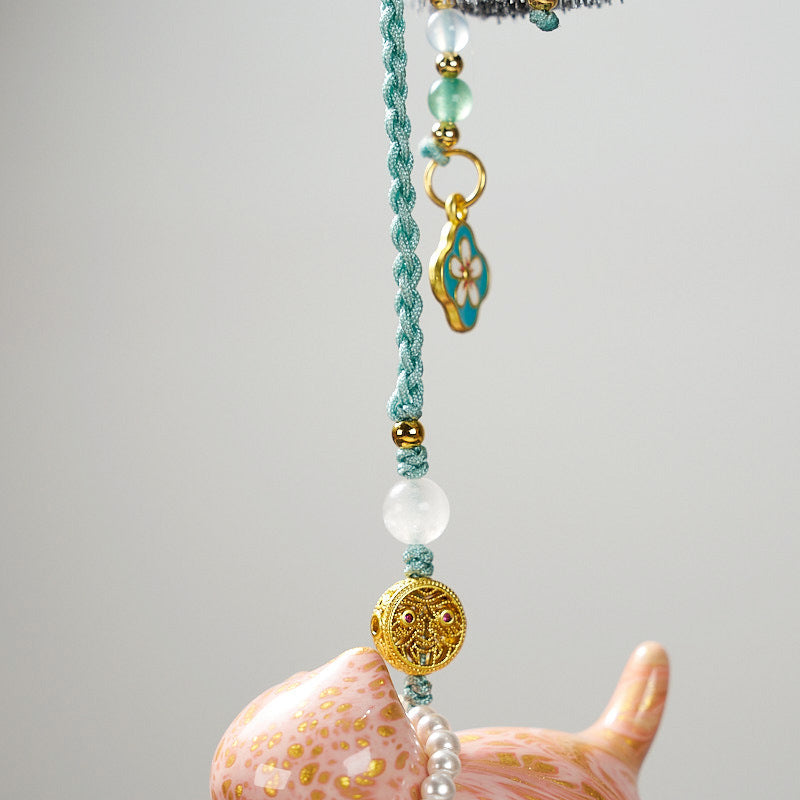 Authentic Temple Fortune Cat Pendant - Handmade Chinese Lacquer Money Charm for Purse/Car/Keys