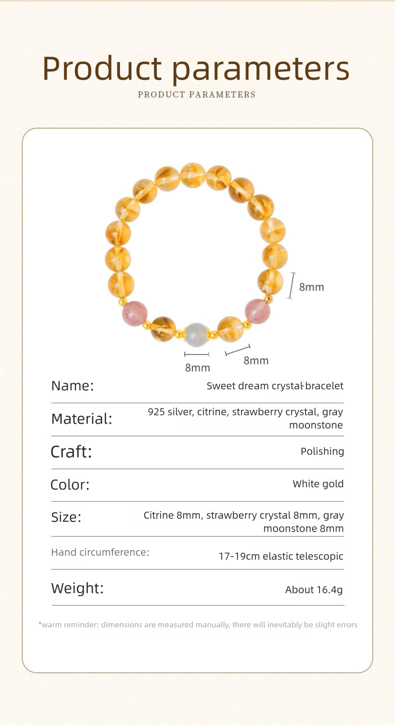925 Sterling Silver Citrine & Strawberry Quartz Beaded Bracelet for Women | Boho Chic Gemstone Jewelry | Unique Gift for Her