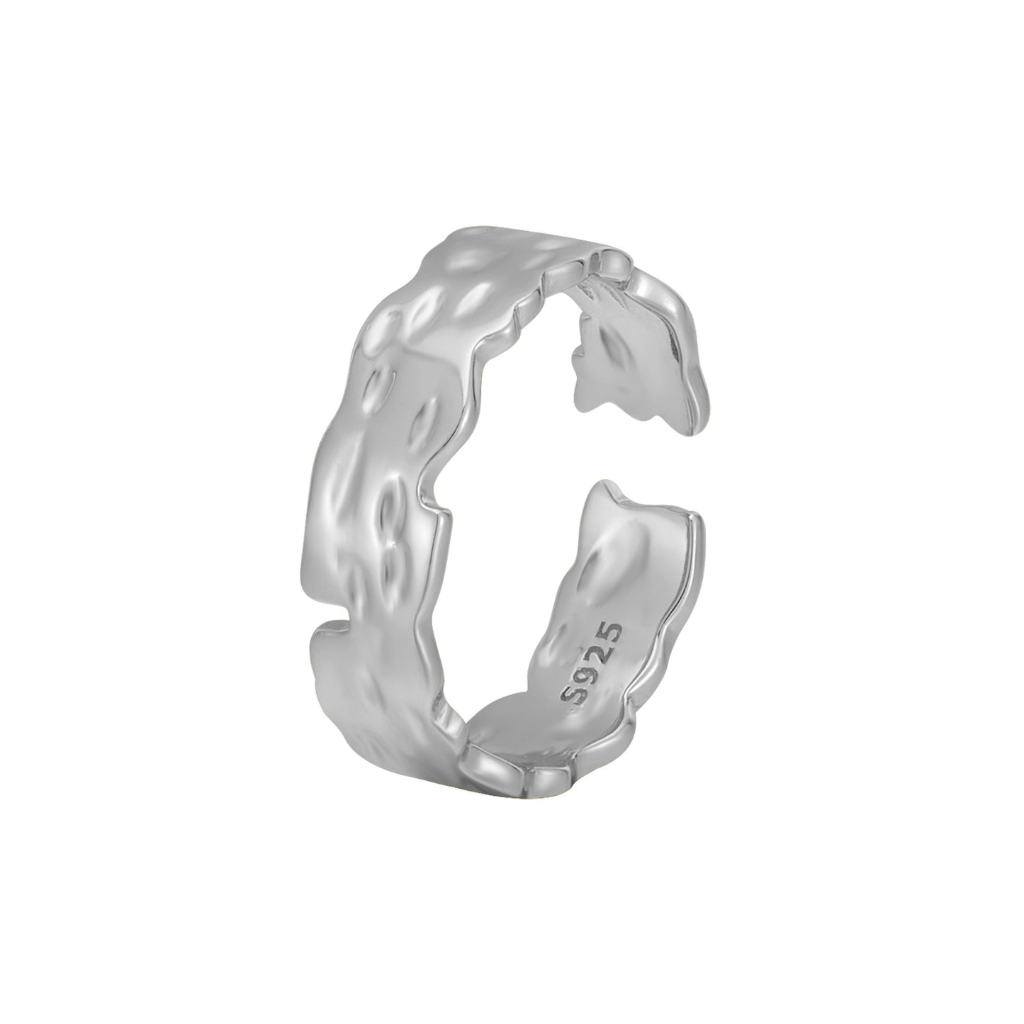 Irregular Concave-Convex Surface Tin Foil Pattern Ring for Women S925 Adjustable Silver Ring